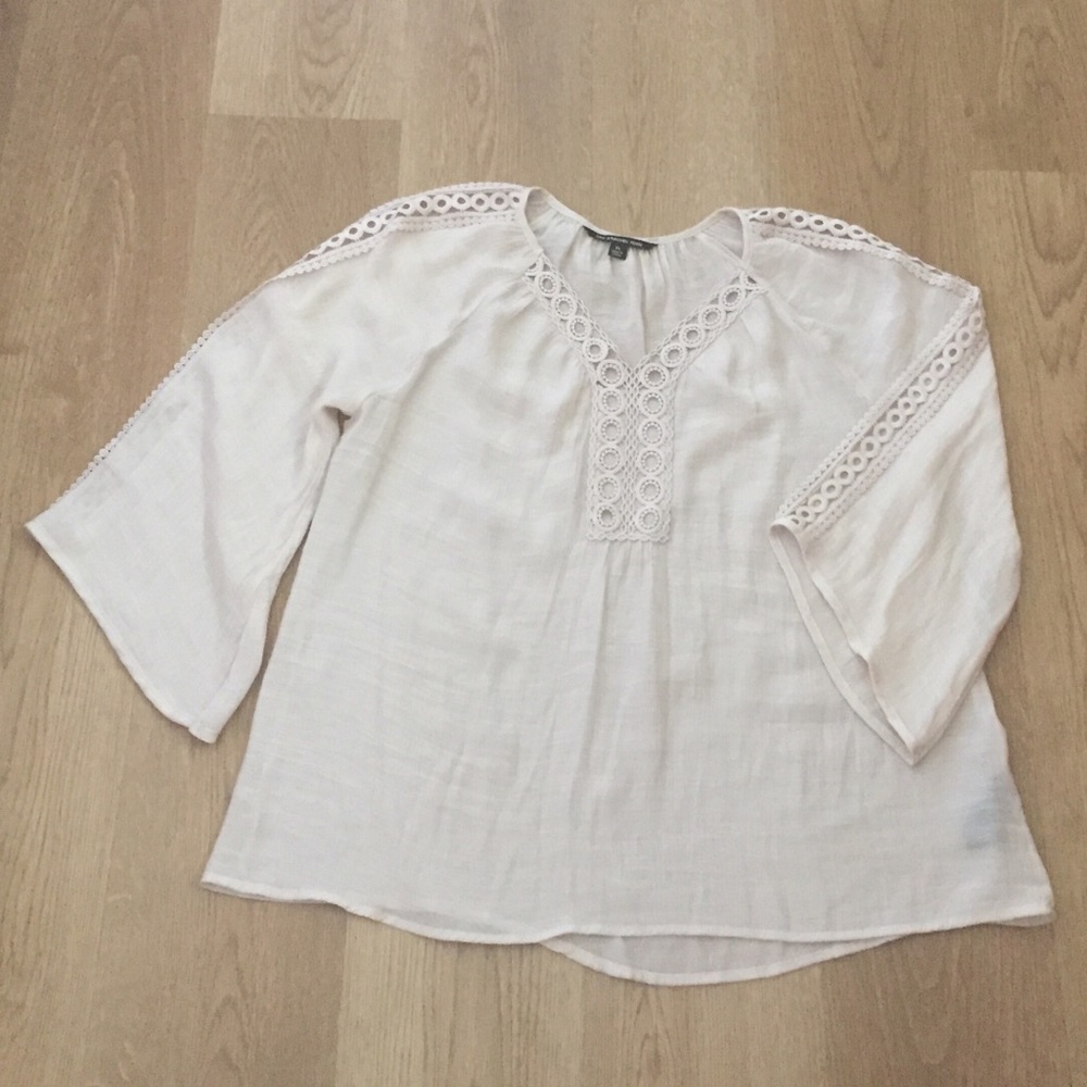 Zac & Rachel Petite Beige Crochet BOHO Top, Size L